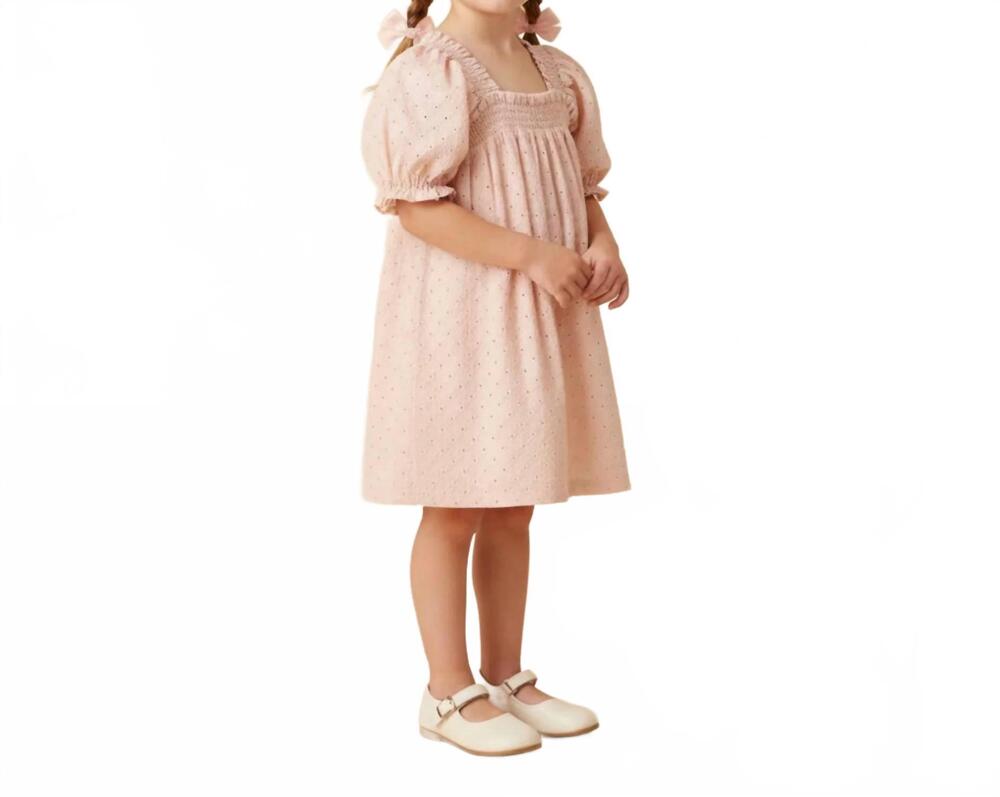 NEW MAKEMAKE ORGANICS girl's organic eyelet bubble sleeve dress in blush